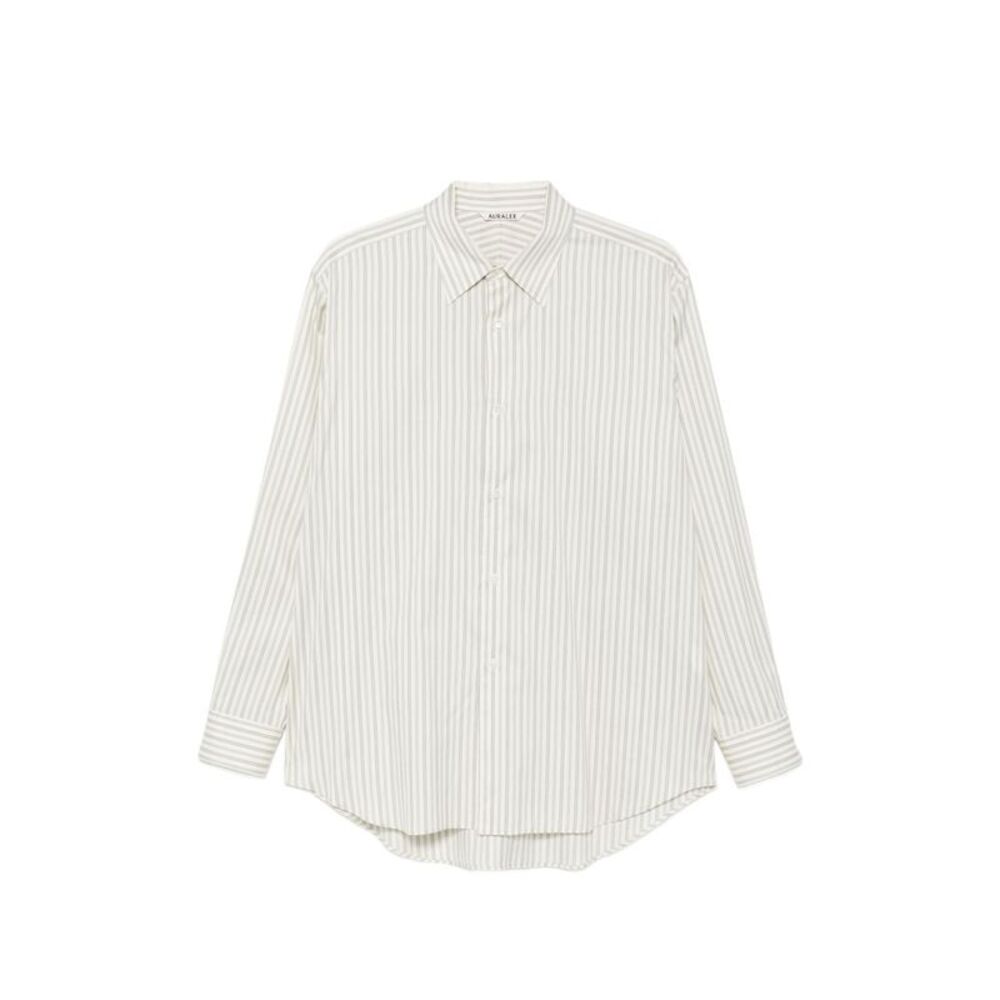 Auralee Men Cotton And Silk Striped Shirt